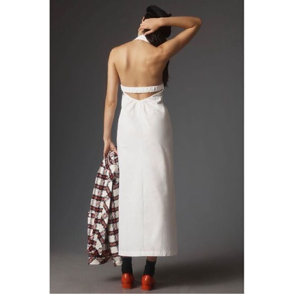 NEW Anthropologie Maeve White Sleeveless Collared Button Front Midi Dress Meidum - Picture 3 of 5